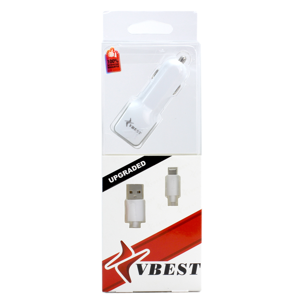 V8V9 Micro Heavy Duty 2 in 1 Dual Car Charger V1 (Car White)